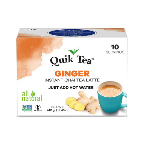 QuikTea Ginger Chai Tea Latte – 10 Count, Bold Ginger Flavor, Naturally Caffeine-Light, no preservatives, No Sugar Added – Just Add Hot Water...