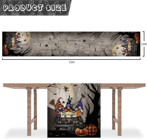 Nialnant Halloween Table Runner,Scary Gnome Truck Trees Halloween Runners for Table Decorations Farmhouse Kitchen Dining Party Indoor Outdoor - 13...