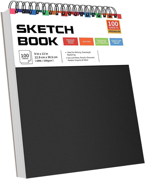 RGBMIX 9"x12" Sketch Book, 1 Pack 100 Sheets Spiral Bound Art Sketchbook, Premium Sketch Paper, Acid Free (68lb/100gsm) Art Sketchbook Artistic Dr...