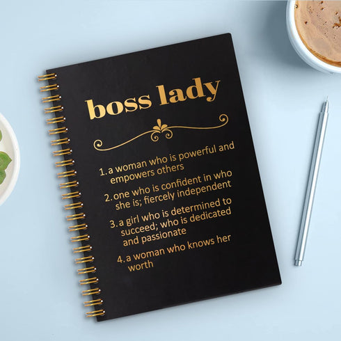 Boss Lady Black Golden Hardcover 160 Pages Spiral Notebooks, Appreciation Gift, Thank You Boss Gift, Retirement Going Away Gift for Women Boss Men...
