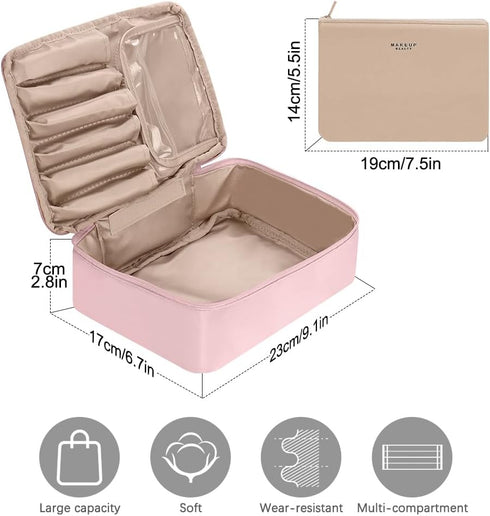 Makeup Bag for Women/Girls Cosmetic Bag with Makeup Brush Holder & Detachable Zipper Pouch Portable Travel Toiletry Bag for Gift/Birthday/Valentin...