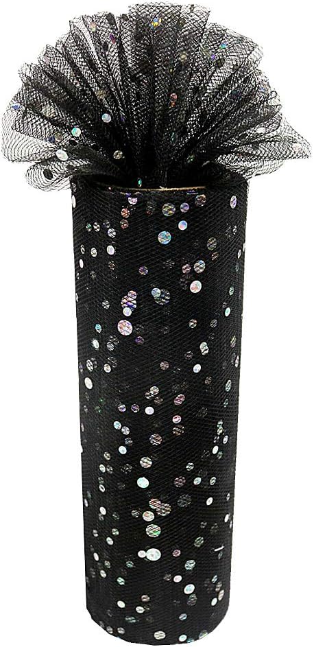 Laser Sequin Glitter Tulle Rolls 6 inch x 10 Yards (30 feet) Black Tulle Rolls Fabric Tutu for DIY Skirts Wedding Gift Wrap Sewing Crafting Bow Br...