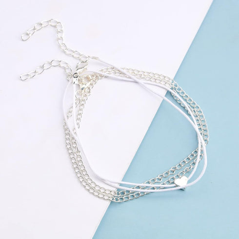 Boho Layered Anklet Bracelet Silver Heart Rope Chain Anklet Summer Beach Love Heart Anklet Bracelets Beach Layering Foot Chain Jewelry for Women...
