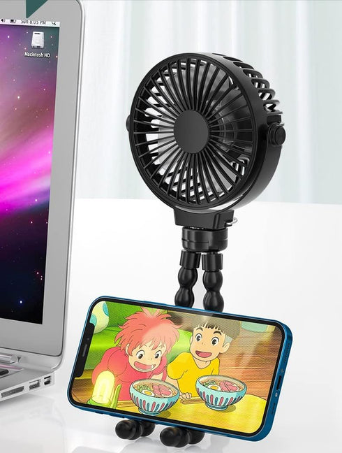 Battery Operated Portable Fan with Octopus Tripod, USB Rechargeable Personal Handheld Fan for Stroller, Car Seat, Outdoors, Camping - Black...