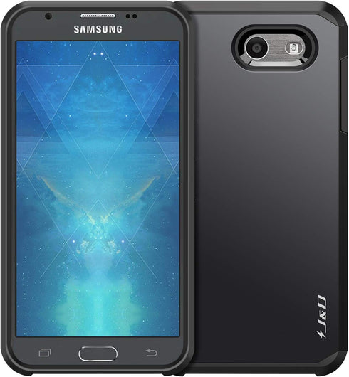 J&D Case Compatible for Samsung Galaxy J3 Emerge, 2017, Prime, Heavy Duty Dual Layer Hybrid Shock Proof Protective Rugged Bumper, Black...
