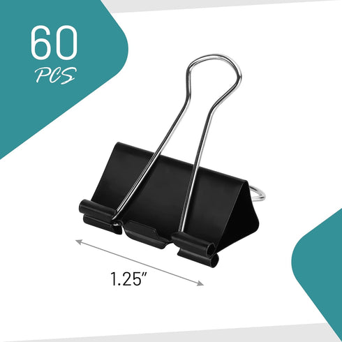 Binder Clips - 60 Medium Binder Clips, 32mm- 1.25 Inch Paper Clips, Medium Paper Clamps, Black Paper Clips for Office Supplies...