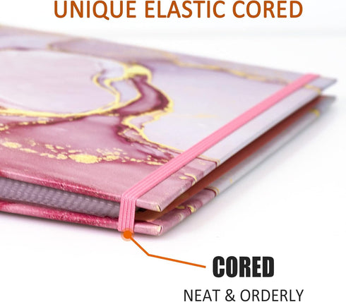 Legal-Size Binder, for 8.5 x 14 paper, 3 Ring Binder 1 Inch, Landscape Spreadsheet Binder with Elastic Cord, Pink Marble...