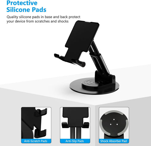 Foldable Cell Phone Stand,360 Degree Rotating Desktop Adjustable Phone Holder for Office Desk Accessories?Compatible with Phone15, Stand Fits All ...