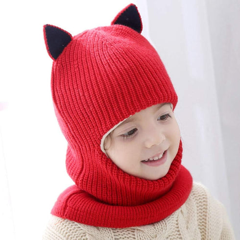 Cat Ear Baby Girls Boys Winter Hat Toddler Knitted Hood Scarf Beanies with Fleece Lining...