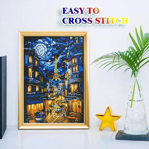 ROSTITCH - The Romantic Stree of Paris Cross Stitch Kits for Beginners Adults 11CT Pre-Printed Aida Cross-Stitch,Needlecrafts Embroidery Kits Arts...