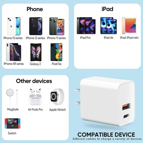 iPhone 14 pro Charger Block,USB C Wall Charger, Upgraded Certified 20W PD+Type C Charger Box Plug Dual Port Power Adapter for iPhone 13 Pro/12 Pro...