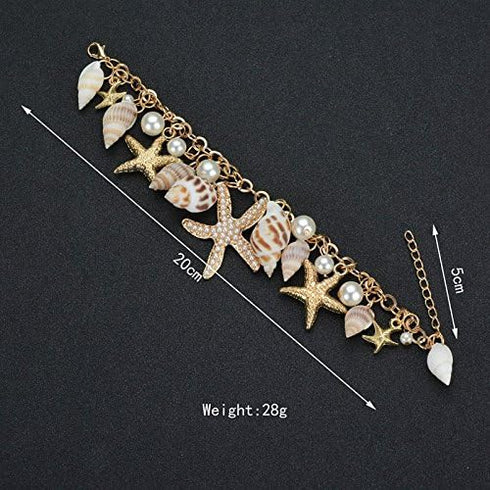 COLORFUL BLING Sea Shell Starfish Bracelets Pearl Charm Bracelets Beach Jewelry for Women...