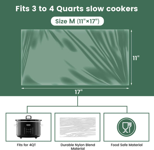 KOOC Slow Cooker Liners 11"x17" 30 count Middle Size Disposable Pot Liners Cooking Bags Fit 3 qt to 4 qt Pot BPA Free Fresh Locking Seal Design...