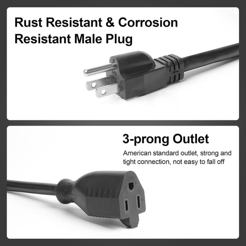QTEATAK Male and Female Connector Extension Cord 125V 15A 2-Pole 3-Wire 50cm Female Connector and 100cm Male Straight Blade Plug with AWG14 Cables...
