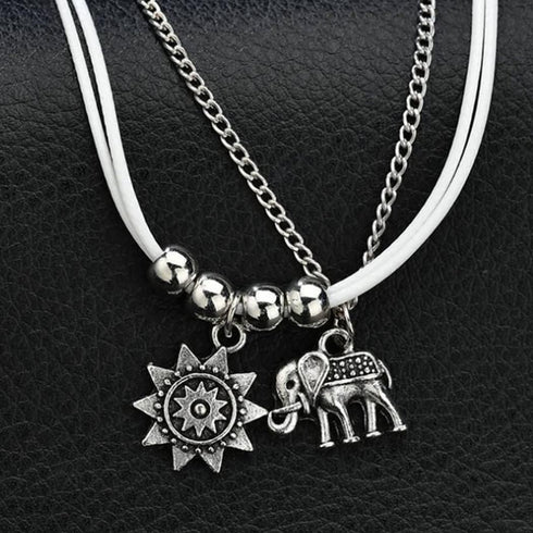 Silver Elephant Anklets Bracelet Fashion Sun Anklet Rope Anklets Adjustable Foot Chain Summer Beach Anklet Jewelry for Women...