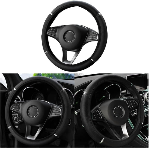Car Steering Wheel Cover, Non-Slip, Elastic, Steering Wheel Cover for Men and Women, Universal Fit 15 Inches Cars, Vehicles, SUVs (Black)...