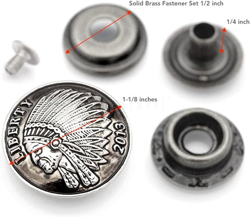 CRAFTMEMORE 2 Sets 1-1/8 Inch Indian Coin Concho Snap Fasteners Ring-Socket Snaps Decorative Closure Button DIY Leather Craft (CHS69X, Antique Sil...