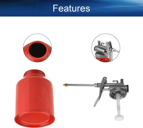 Auniwaig Pump Oil Can 250g Metal High Pressure Feed Oil Spray Gun Bottle Hand Feed Oil Spray Gun Pump Bottle Oiler Red 2pcs...