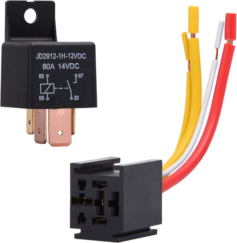 EHDIS 4-Pin Relay With Harness - Car Truck Motor Heavy Duty 80A 12V On/Off Normally Open SPST Socket Plug 4 Wire Automotive Model JD2912-1H-12VDC ...