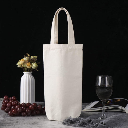 Wine Tote Bag, 10.5 x 7 x 2 inches, 4 pcs Reusable Cotton Canvas Carrier Wine Bags with Drawstring Label, Great for Travel Carrying/Holiday Party/...