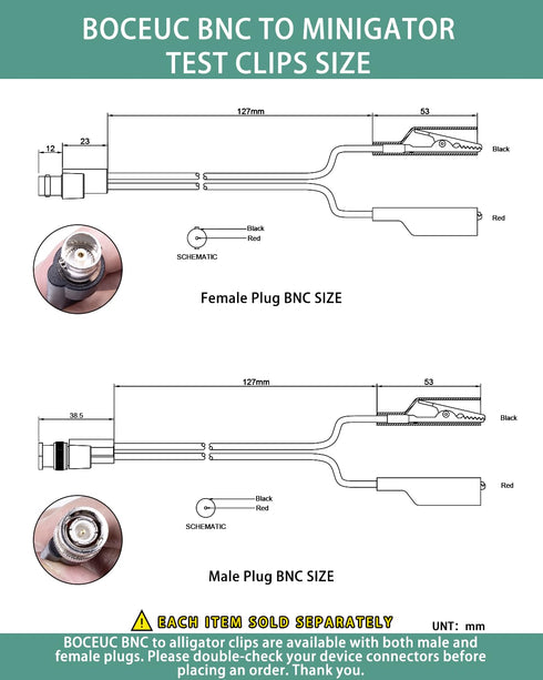 BNC Test Leads, BNC (F) to Alligator Clip, Test Lead Breakout Cable for Multimeter, 5A Current Rating, 1 Pack...