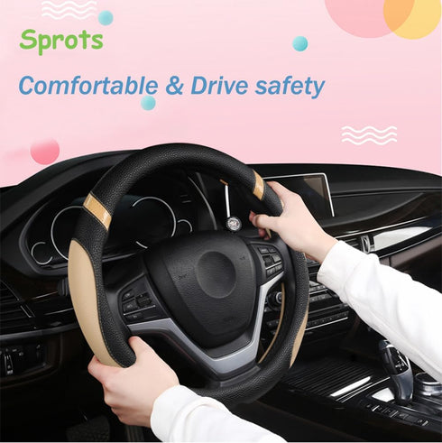 Steering Wheel Cover for Car Leather Universal Steering Wheel Covers for Men Women Fit Cars SUV Truck Pickup 15inch (Beige)...