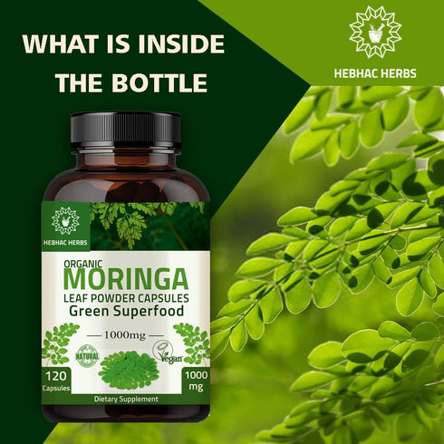 Organic Moringa Capsules 120 Capsules 1000mg – Organic Moringa Oleifera Leaf Powder Capsules Leaf Energy, Metabolism, & Immune Support nutrient-ri...