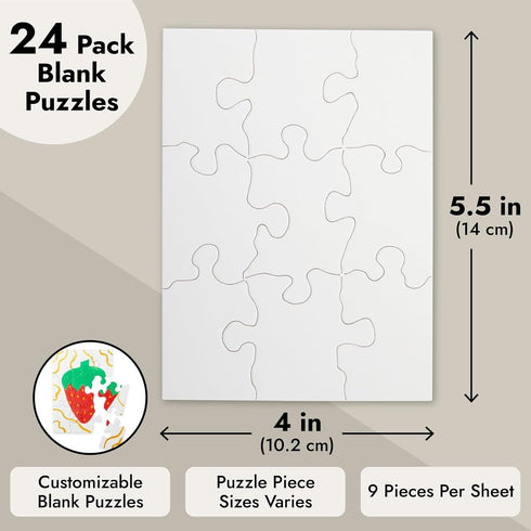 Bright Creations 24 Sheets Blank Puzzles to Draw On Bulk, 5.5 x 4 Inch Jigsaw Puzzle Pieces for DIY, Arts and Crafts Projects...
