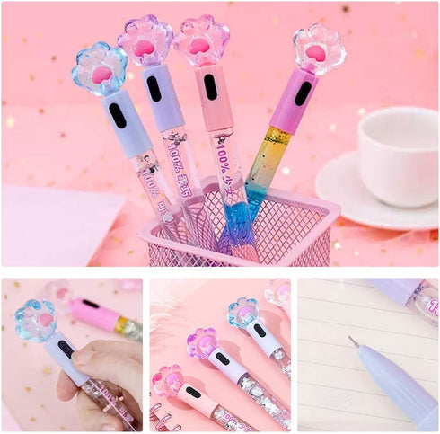8 Pcs Cute Pens Kawaii Pens Fun Pens, 0.5mm Cat Paw Shiny Luminous Ballpoint Pens, Korean Japanese Stationery School Supplies for Teen Girls Women...