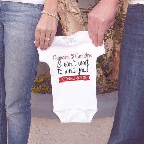 7 ate 9 Apparel Can't Wait to Meet Grandparents Pregnancy Announcement Onepiece...