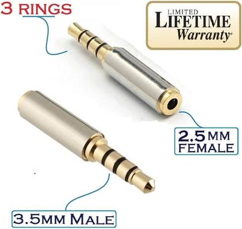 3.5mm Male to 2.5mm Female Audio Adapter Converter Headphone Headset 3 Ring Jack - Stereo or Mono for Apple iPhone 6/6S/5S iPad Samsung Galaxy and...