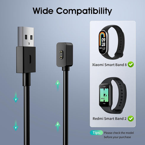TiMOVO Smartwatch Charger Compatible with XiaoMi Band 8 Pro/Active/Redmi Watch 3 Active, Magnetic USB Charging Cable 3.3ft/1m, Replacement Chargin...