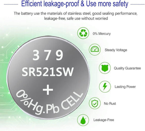 379 SR521SW V379 Watch Battery 1.5V Button Cell (10-Pack)...