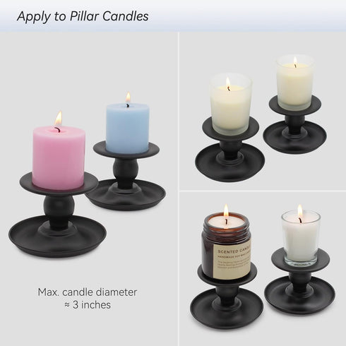 Set of 2 Candle Holders for Pillar and Taper Candles, Matte Black Iron Table Centerpiece, Decorative Farmhouse Candlestick Holders...