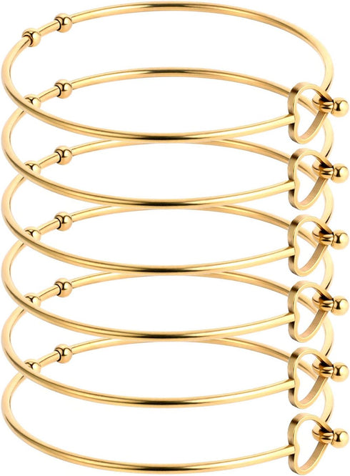 ALEXCRAFT Wholesale 6PCS 14K Gold Stainless Steel Bracelet Bangle Open Blank Wire Charm Bangle Bulk for Jewelry Making...