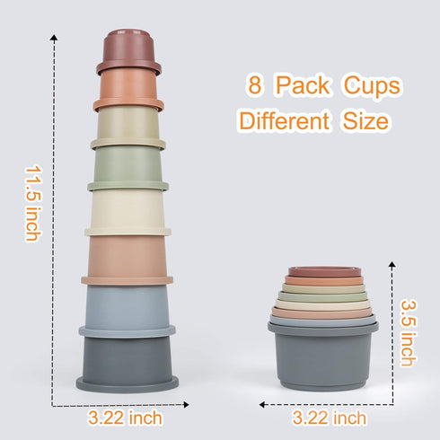 Stacking Cups Toy for Baby 6-12 Months, 8PCS Nesting Cups Set for Toddler 1-3, Kids Bathing and Counting Stackable Toy for Early Educational Learn...