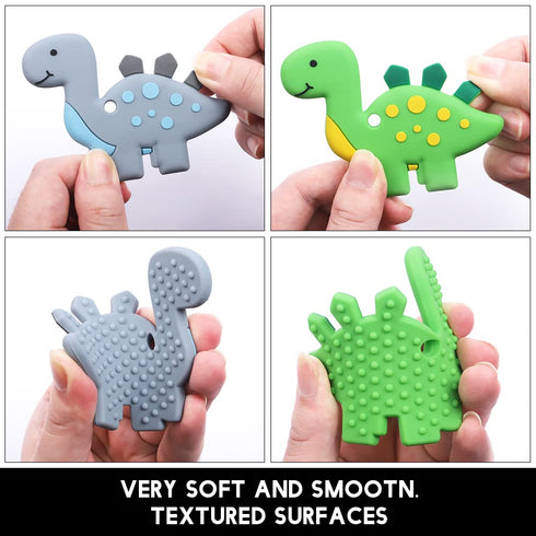 Green and Gray Dinosaur Sensory Chew Teether,2 Pack Food Grade Silicone Safety Chewy Teething Toys for Kids Toddlers with Autism, ADHD,Oral Motor,...