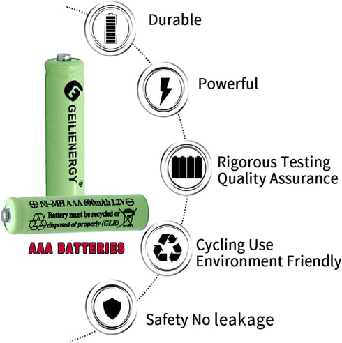 1.2V AAA 600mAh NI-MH Rechargeable Battery for Outdoor Solar Lights,Garden Lights, Remotes, Mice (Green 12 PCS)...