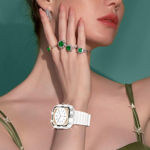 Wingle 2 Pack Waterproof Bling Case for Apple Watch 44mm Screen Protector SE Series 6 5 4, 2 in 1 Full Glitter Bling Diamond Rhinestone Bumper Fac...