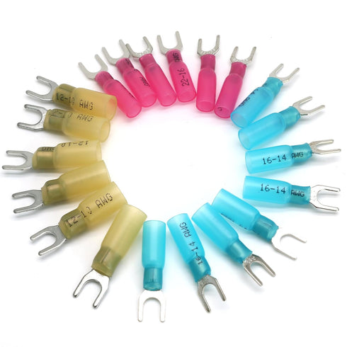 300PCS Heat Shrink Fork Connectors, 22-16 16-14 12-10 AWG Fork Terminals #10 Waterproof and Insulated Electrical Crimp Connectors for Boat Truck S...