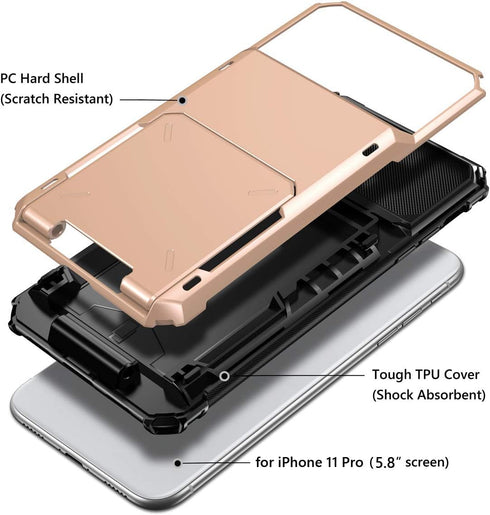 Vofolen for iPhone 11 Pro Wallet Case 4-Card Holder Credit ID Slot Flip Door Hidden Pocket Anti-Scratch Dual Layer Hybrid Bumper Armor Protective ...