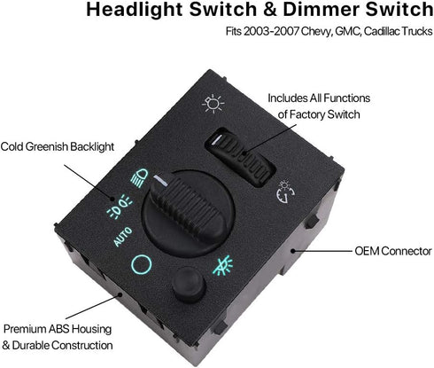 Headlight Switch Headlamp Dimmer Switch - Compatible with 2003-2006 Chevy Silverado, Suburban, Tahoe, GMC Sierra, Yukon, Cadillac Escalade - Repla...