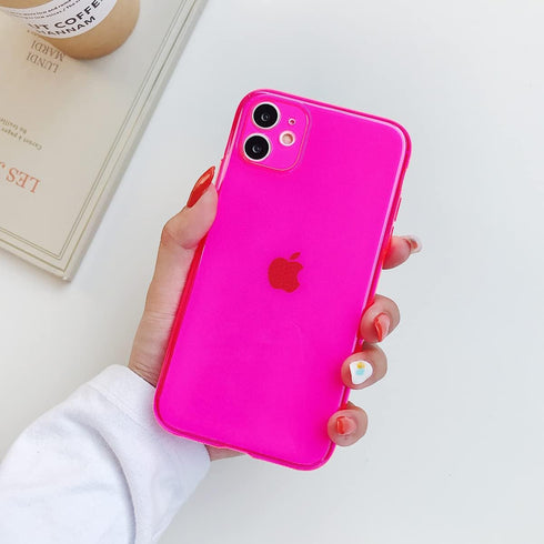 Compatible with iPhone 11 Case, Neon Clear Case with Camera Lens Cover Shell for Women Girls Slim Soft Silicone Protective Transparent Girly Case ...