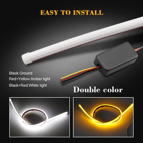 LEADTOPS Show Glow 2X 23inch Dual Color White-Amber Switchback Headlight LED Tube Strip Light DRL Daytime Running Light & Turn Signal Lamp for Car...