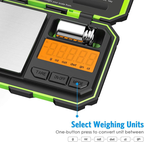 AMIR Mini Digital Weighing Scale, 100g-0.01g Pocket Scale with 50g Calibration Weight, Tare & Auto Off Function, Green (Battery Included)...