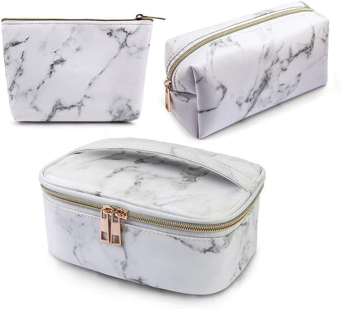 MAGEFY 3Pcs Makeup Bags Portable Travel Cosmetic Bag Waterproof Organizer Multifunction Case with Gold Zipper Marble Toiletry Bags for Women......