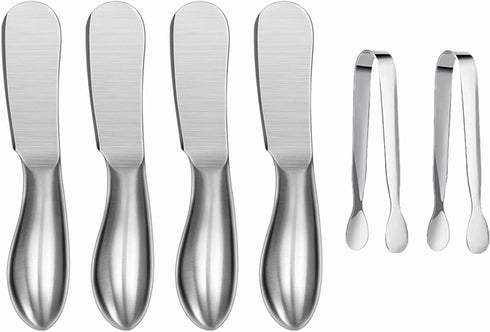 Spreader Knife Set,6-Piece Cheese and Butter Spreader Knives,Mini Serving Tongs,Stainless Steel Multipurpose Butter Knives (Silver)...