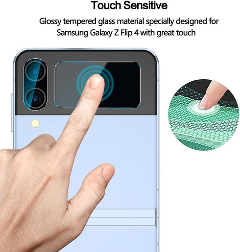 YWXTW for 2 Pack Samsung Galaxy Z Flip 4 Front Screen Protector and 2 Pack Camera Lens Protector, HD Clear Anti-Scratch Tempered Glass Camera Scre...