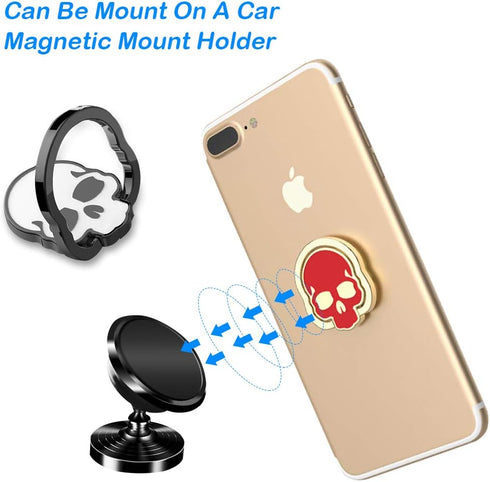 3 Packs Skull Shape Phone Ring Holder in 3 Colors, DaKuan 180° Adjustable Metal Stand Finger Grip Kickstand (Black, White, Red)...