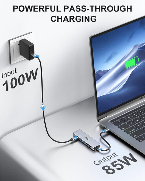 USB-C hub 4K 60Hz HDMI, ICZI 6-in-1 USB C to HDMI USB C Adaptor with HDMI, 2 USB 3.0 Ports, SD/TF Card Reader, 100W USB-C PD USB Hub for Mac/MacBo...